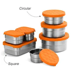 304 Stainless Steel Fresh-keeping Box Refrigerator Freezer Sealed Bento Box Orange Silicone Soft Lid Picnic Storage Food Box