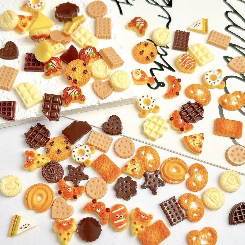 Simulated Lovely Smiles Sandwich Nail Charms Creative Chocolate Biscuits Pizza Resin Desserts Nail Art Decorations for DIY Nails