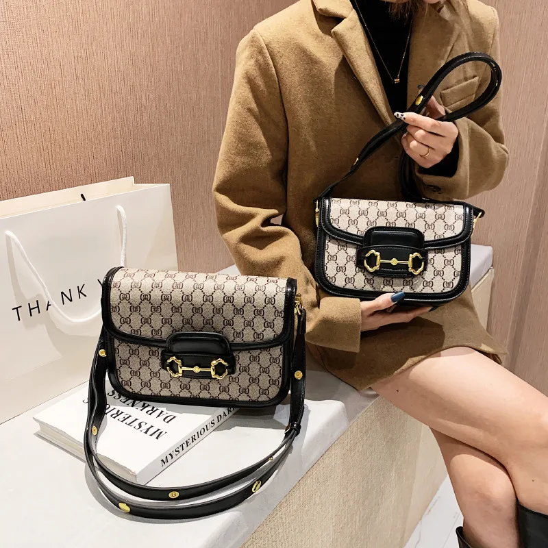 Women\'s Luxury Handbag 2024 Hot Sale New Fashion Retro Print Small Square Bag Saddle Bag Versatile One Shoulder Crossbody Bag