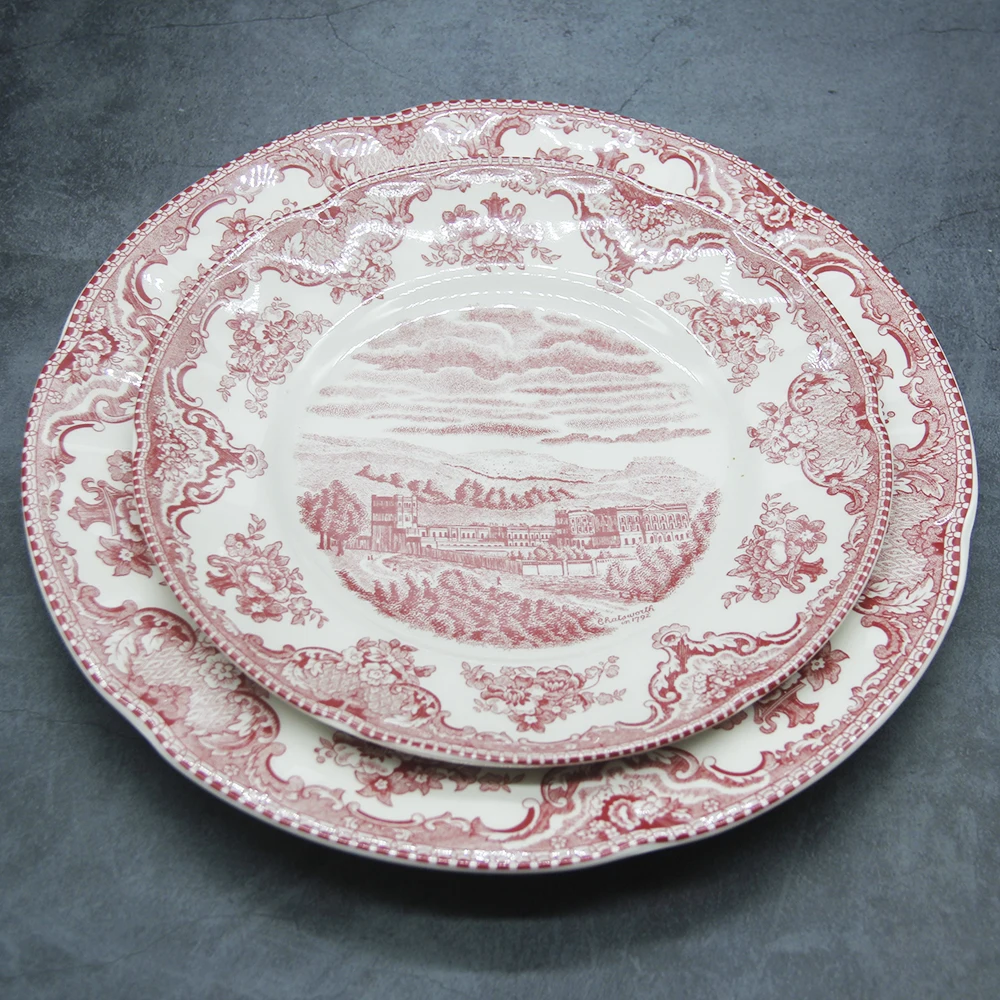 The Old Britain Castles Pink Dinner Set European Style Dinner Ware Ceramic Breakfast Plates Beef Dishes Dessert Dish Soup Bowl