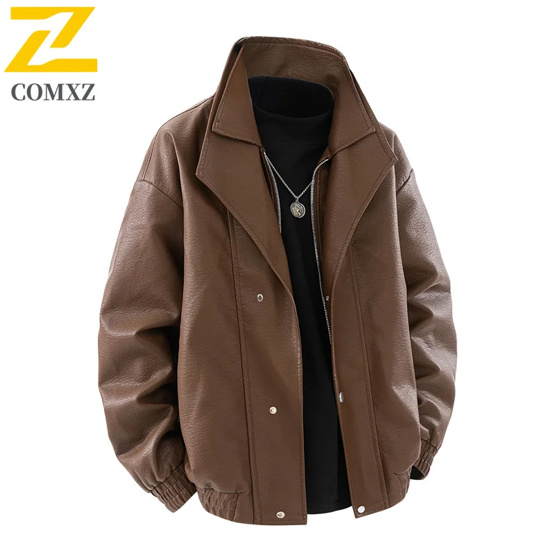 

COMXZ кожаная куртка премиум-класса, повседневная удобная кожаная куртка для кемпинга, модная уличная одежда, весенне-осенняя новая мужская одежда ​