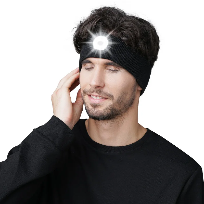 Wholesale Running Fitness Hiking Night Fishing Sweat Absorbing LED Lights Acrylic Fiber Headband