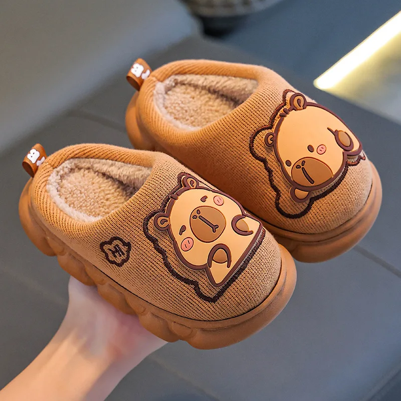

Boy Autumn Winter Keep Warm Home Slippers Girl Cute Animals Slippers Children Thicken Soft Sole Heel Wrap Non Slip Home Slippers