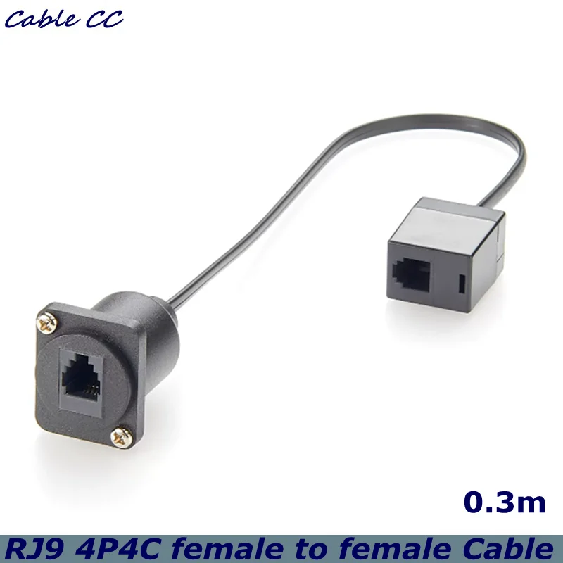 RJ9 4P4C Female to Female Square D-shaped Flange Socket, RJ9/RJ11 Panel-mounted Fixed Extension Cable