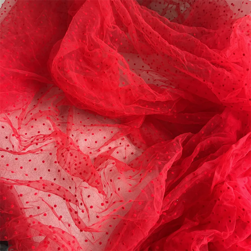 1 Yard Soft Tulle lace Red Polka Dots Veil lace Sewing children's dress Swiss Dots fabric for DIY Bow, Party Decoration