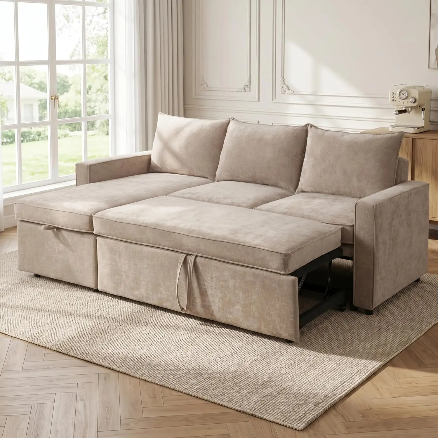 

81in Convertible Sofa Bed Sleeper Storage Hidden Compartment Small Spaces Guest Bed Customized