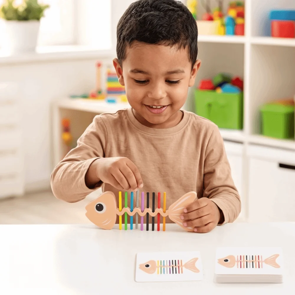 30 Flash Cards Montessori Educational Toys 18 Color Sticks Puzzle Design Color Matching Game Fishbone Structure