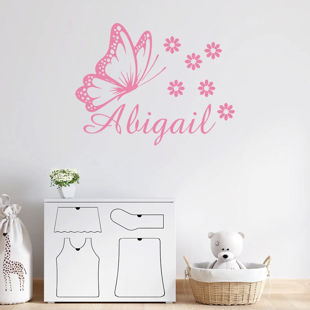 1pc Cartoon Style Personalize Custom Name Butterfly Wall Stickers Modern Fashion Wall Sticker For hallway Art Decor Wallpaper