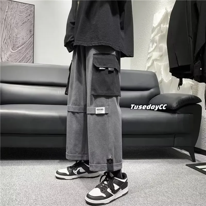 2024 Spring New Wide Leg Cargo Pants Men Korean Fashion Streetwear Baggy Joggers Pants Men Sweatpants Leisure Men Clothing Y2k