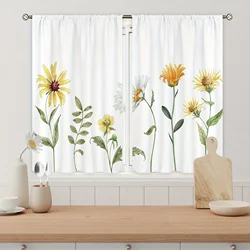 2Pcs Wildflower Kitchen Curtain girasole acquerello fiore per moderno semplice soggiorno camera da letto ufficio Cafe decorazione della casa