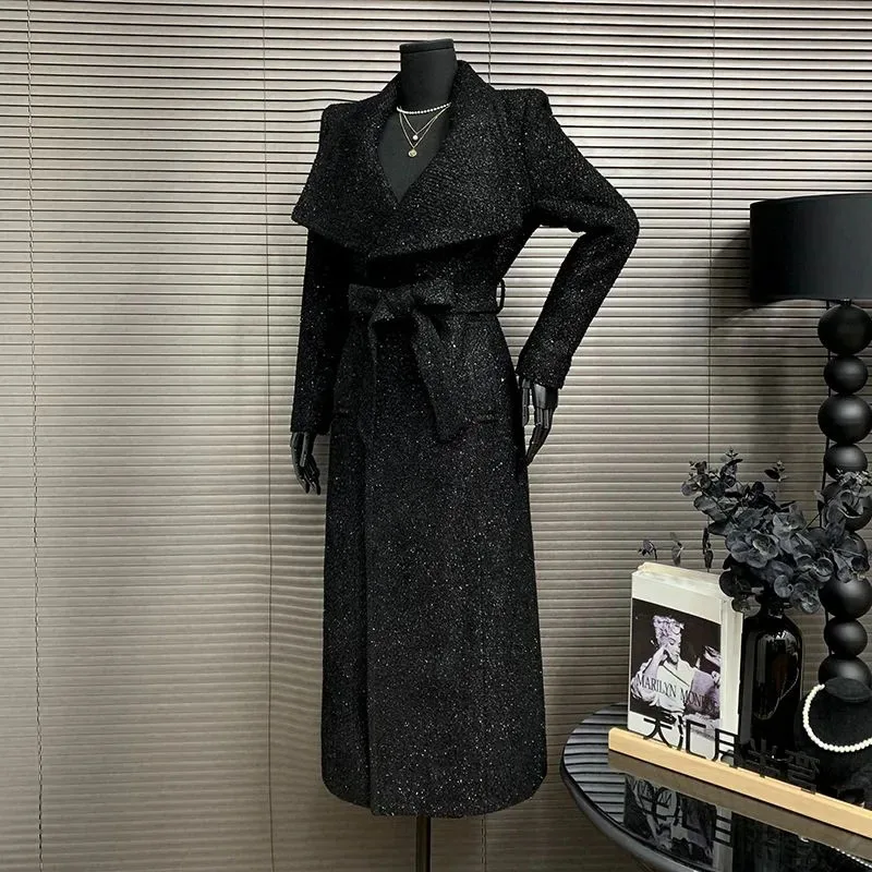 High Quality Add Cotton Thicken Women Woolen Coat Korean Style 2025 New  Winter Black Temperament Slim Women Woolen Coat H498