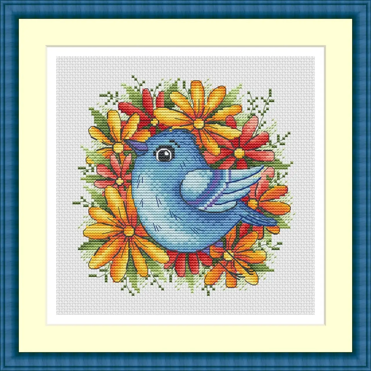 Embroidery Cross Stitch Kits Craft DIY Needlework Cotton Canva 7-Flower Bluebird 25-25   32CT 28CT Metallic aida