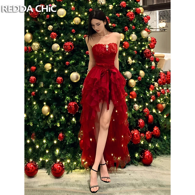 

Коктейльное мини-платье ReddaChic в стиле ретро с кружевом, шлейфом, на бретельках-спагетти, с кристаллической брошью и корсетным лифом, для женщин