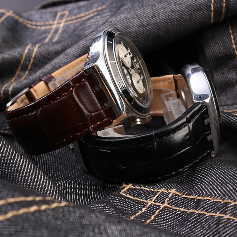Cowhide watchband for Swatch YVS genuine leather watch strap concave and convex mouth watch accessories 21mm men\'s wristband