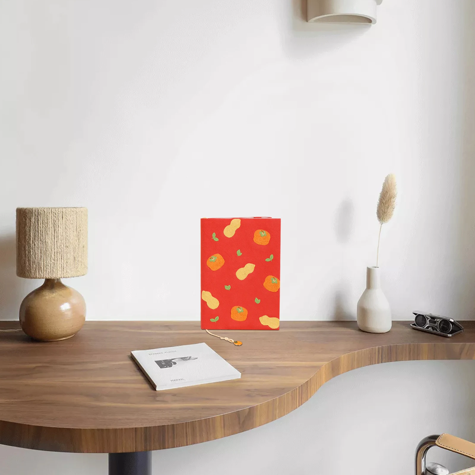 

A5 Book Sleeve Adjustable Book Cover Orange Pendant Padded Protector Soft Cloth Sleeve for Hardcover Notebook Journal Diary