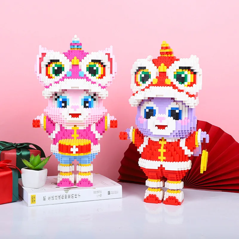 Kawaii Dancing Lion StellaLou Micro Building Blocks 3D DIY LinaBell Assembled Mini Brick Arale Figure Toys For Kid Santa Gift