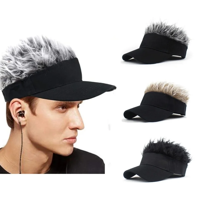 Men Women Baseball Cap With Spiked Hairs Wig Hat Spiked Wigs Unisex Outdoor Sunshade Adjustable Fancy Performance Hip-Hop Visor