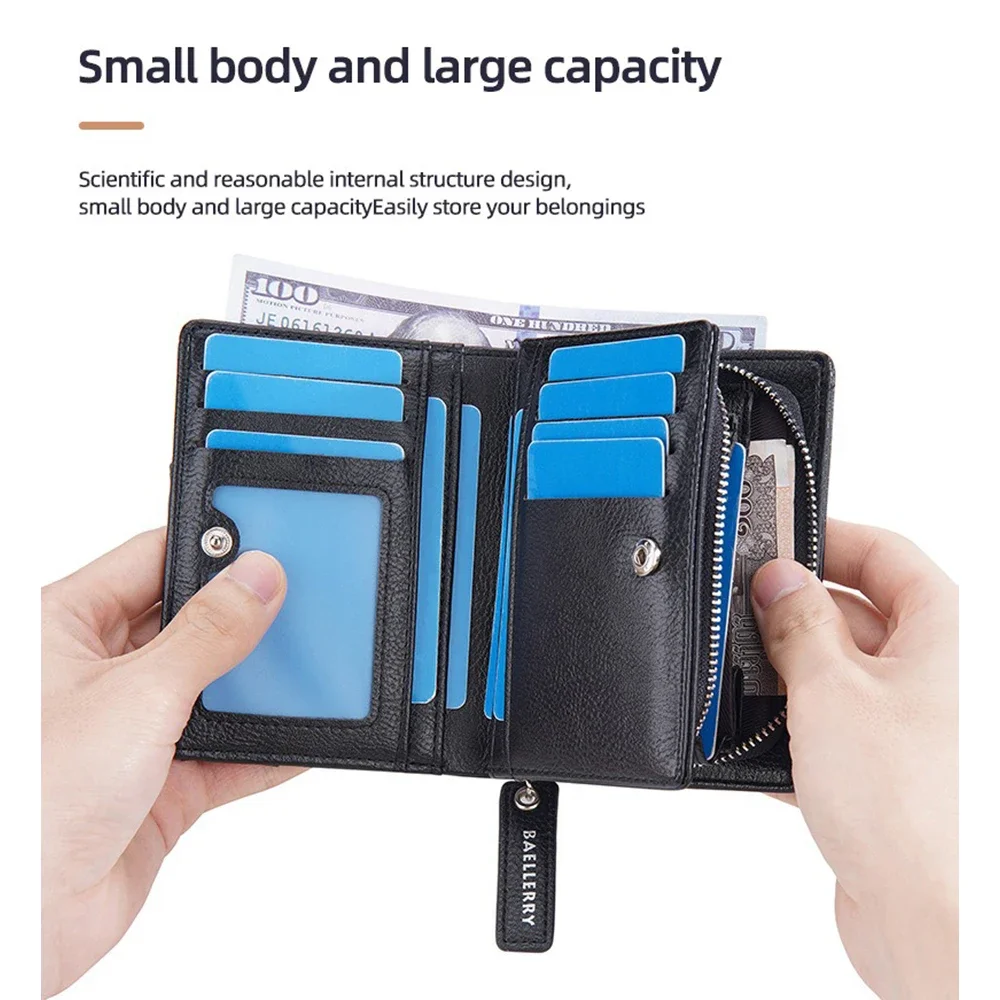 Baellerry الرجال محفظة عمودية قصيرة جلد البقر الحبوب سستة محفظة نسائية للعملات المعدنية فتحات بطاقة متعددة تتفاعل حجب محفظة جيب ضئيلة #5
