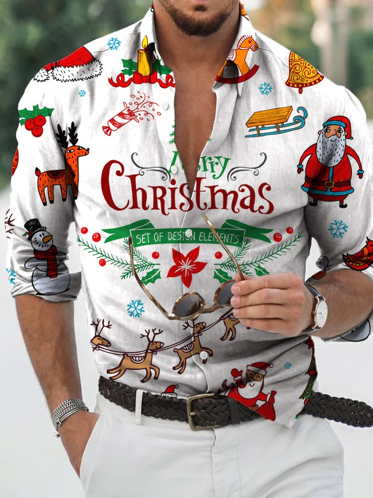 

Men's Christmas Shirts Cuban Collar Short Sleeve Tops Streetwear Shirts For Men Festive Party Men's Clothing Santa Claus Blouses