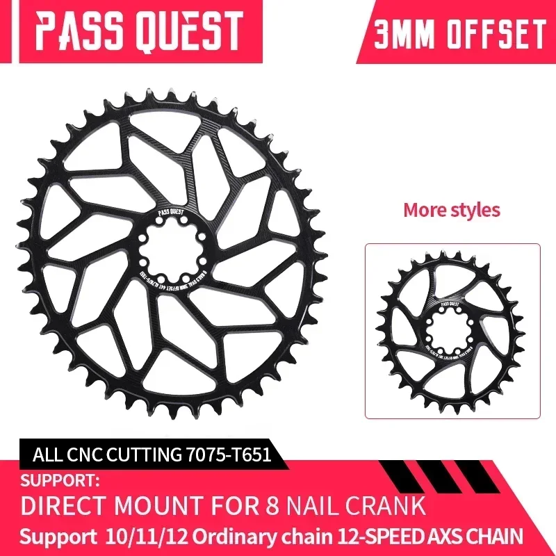 

PASS QUEST 3mm Offset Direct Mount Road Bike AXS OVAL Narrow Wide Chainring 28T-44T Chainwheel BLACK