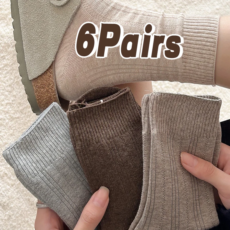 

1/6pairs Cashmere Wool Socks Women's Winter Thicken Warm Black White Pack Set Thermal Japanese Fashion Solid Color