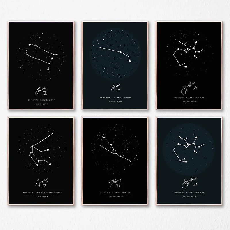 Zodiac Star Maps Posters Pisces Scorpio Leo Aries Virgo Canvas Painting Wall Art Picture for Livinig Room Home Decoration