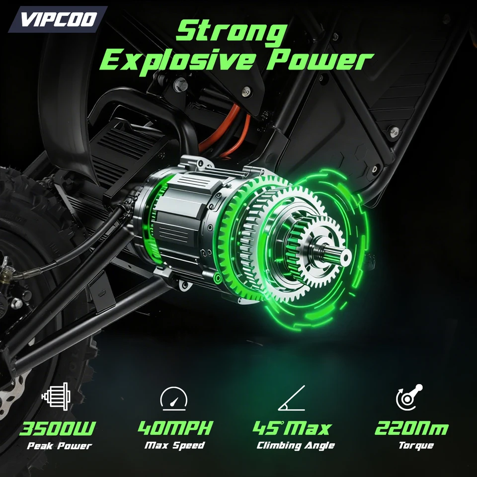 Electric Dirt Bike VIPCOO 3500W 48V23AH Electric Motorcycle Fat Tire Nitrogen Suspension E Dirt Bike for Teens and Adults image 3