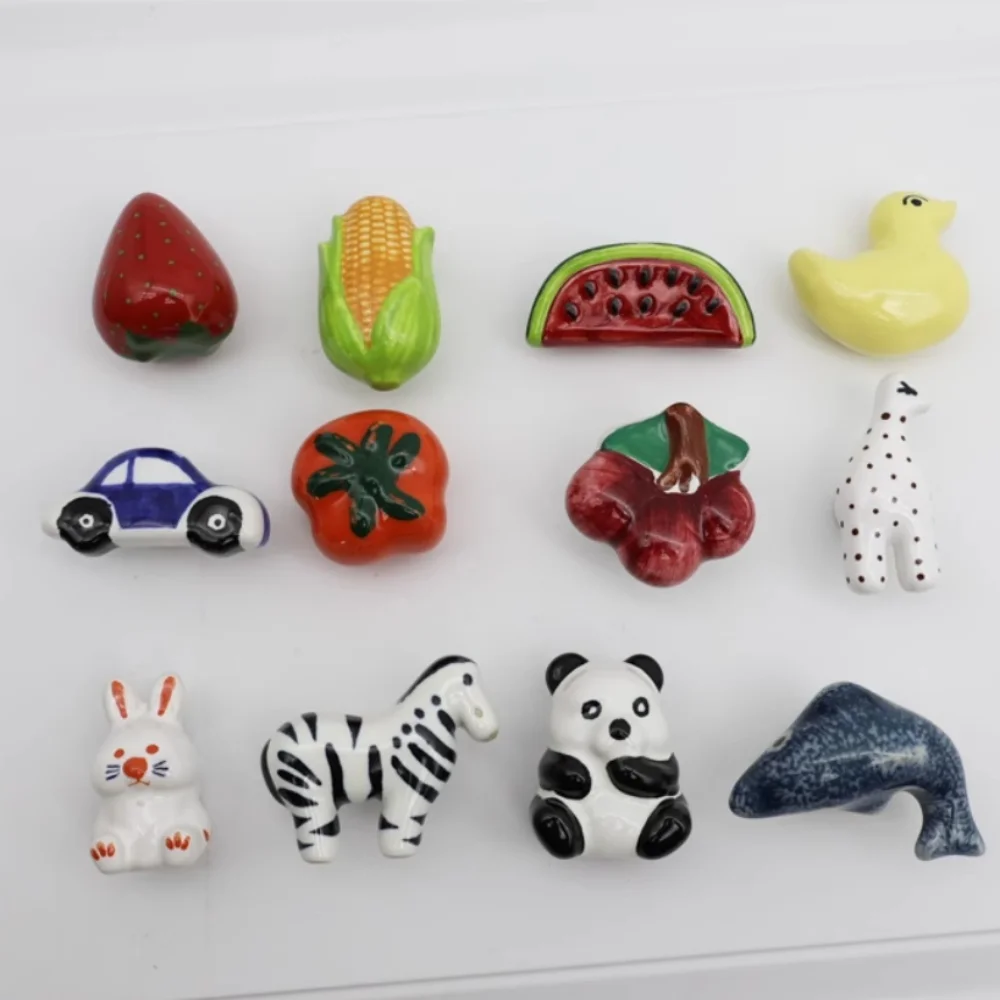Cute Cartoon Handmade Fruit Animal Ceramic Drawer Shoe Cabinet Dresser Bad Cabinet Wardrobe Door Knob Kids Room Furniture Handle