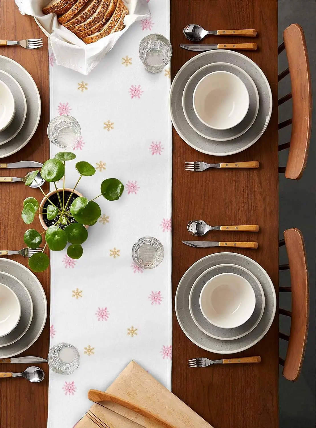 Christmas Tree Gold Pink Snowflake Linen Table Runners Party Decor Reusable Winter Xmas Dining Table Runner Christmas Decoration