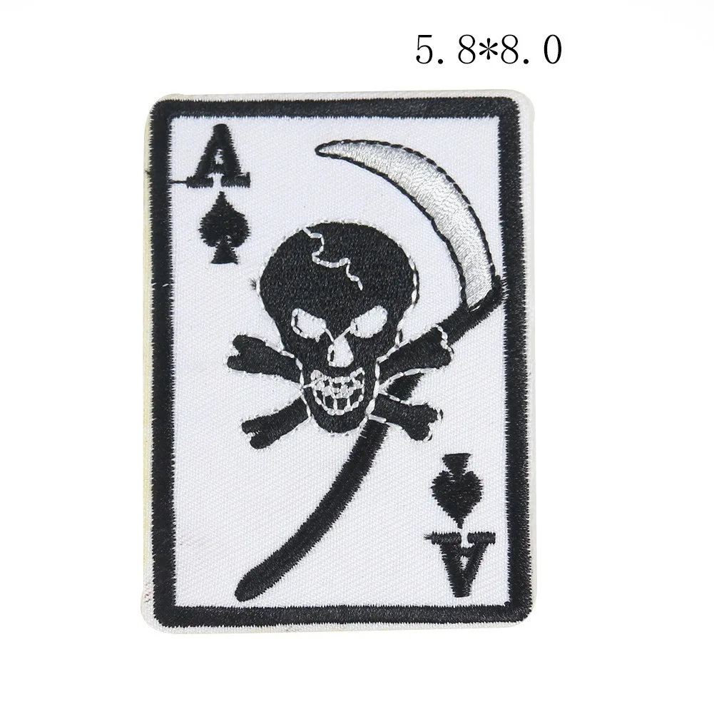 Poker Cards Embroidery Iron on Patches for Clothing Skull Spade A Card Thermo Adhesive Stickers King Queen Figure Dice Appliques