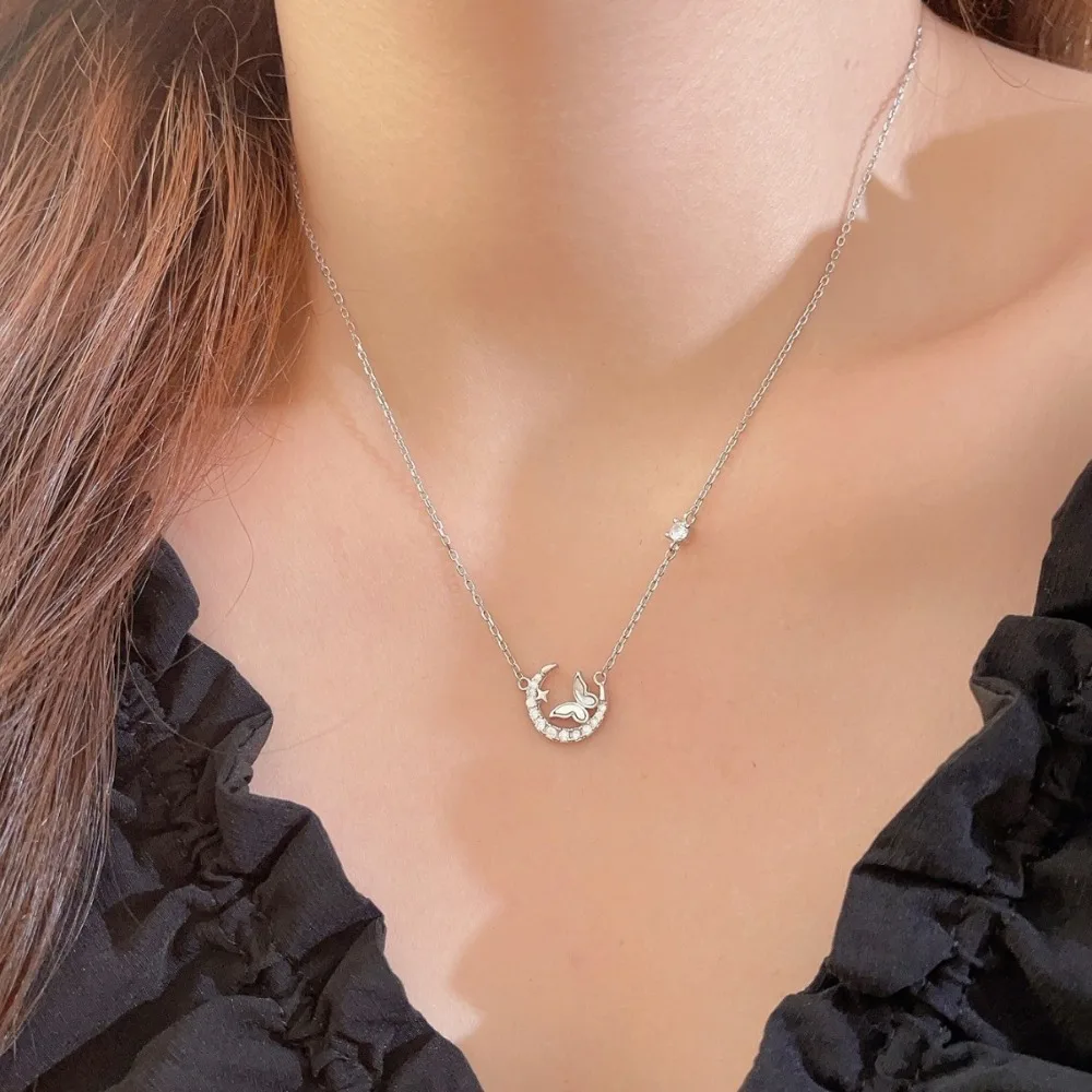 الهلال القمر ستار الفراشة شكل قلادة ضوء الفاخرة الأم شل تصميم الترقوة سلسلة قلادة
