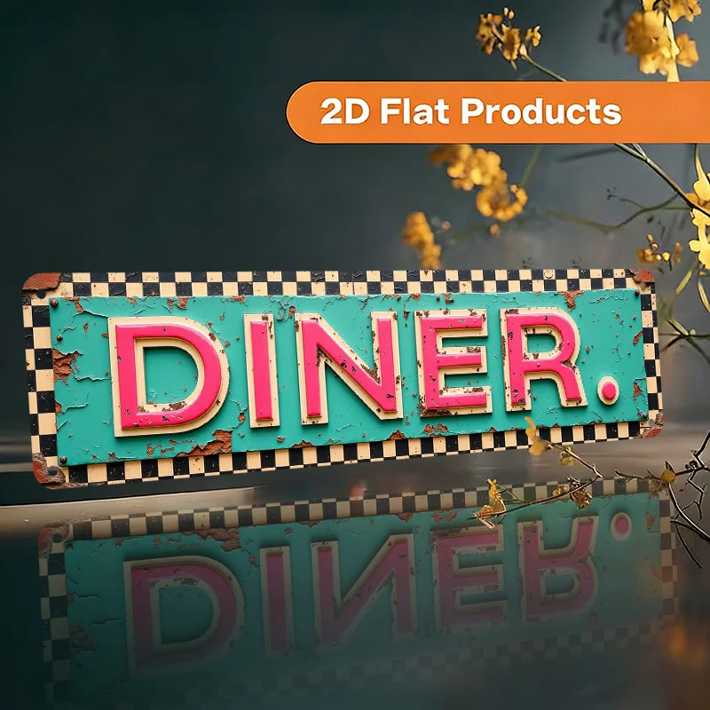 Retro 1950s Americana Diner Wall Sign, Worn-Out Text Irregular Shape Metal Plaque,Nostalgic Decor For Cafe Restaurant Hotel.