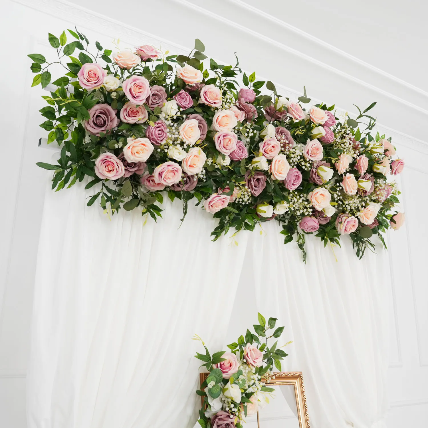 Uflower Champagne Pink Rose Green Leaf Wedding Arch Floral Row Arrangement Table Centerpiece Flower Ball Party Wedding Decor