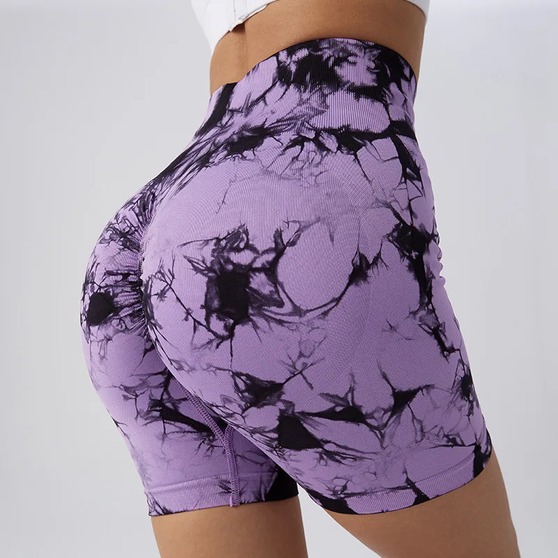 New Seamless Tie Dye Push Up Yoga Shorts For Women High Waist Summer Fitness Workout Running Cycling Sports Gym Shorts Mujer