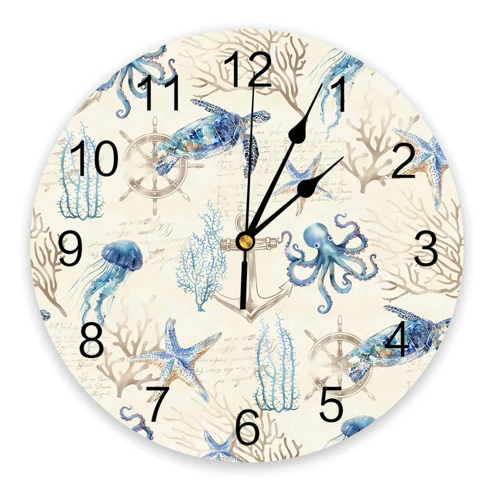 Summer Ocean Coral Turtle Anchor Wall Clock Large Modern Kitchen Dinning Round Wall Clocks Bedroom Silent Hanging Watch