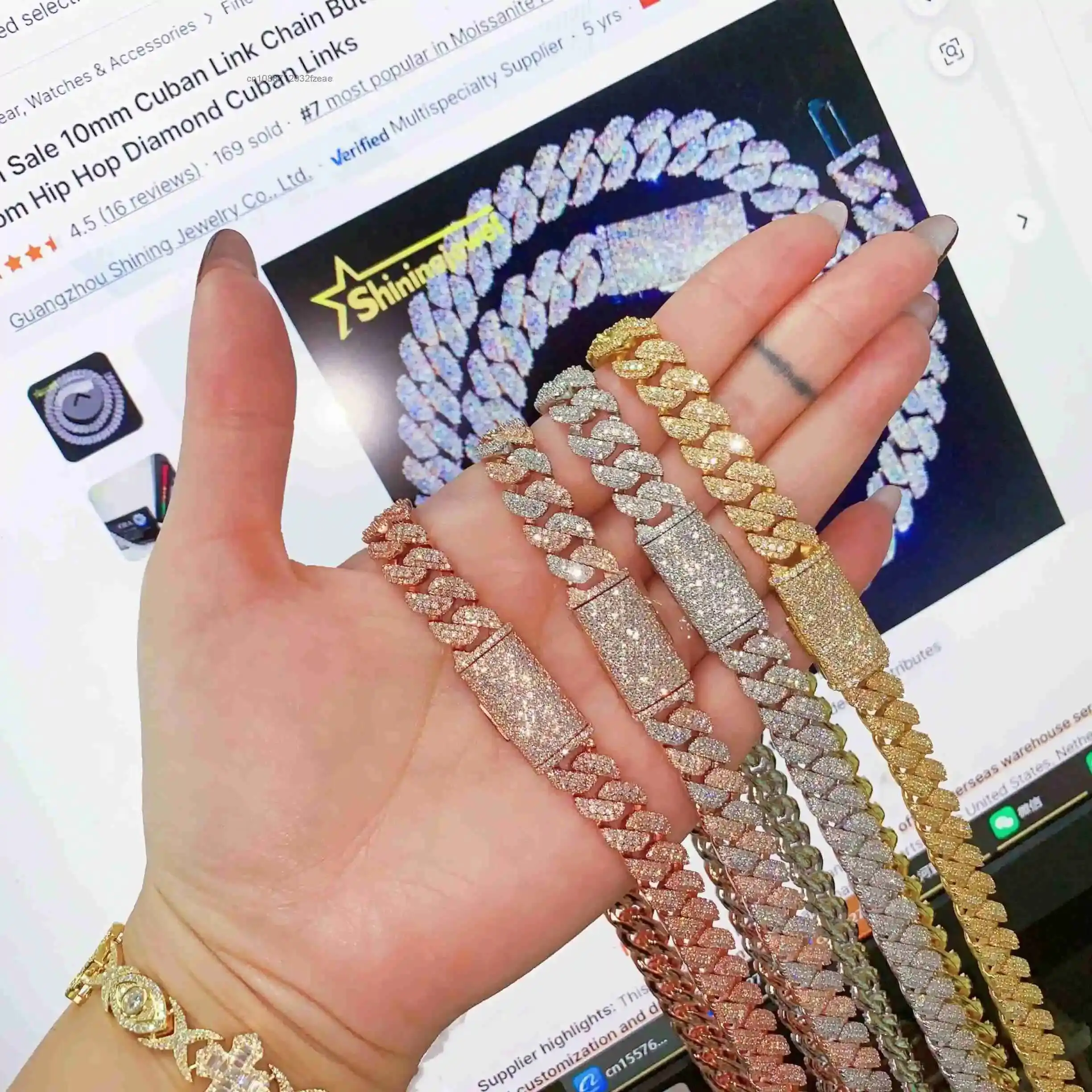Luxury Bargain Sale 10mm Cuban Link Chain Button Design Moissanite Cuban Bracelet Necklace Custom Hip Hop Diamond Cuban Links.