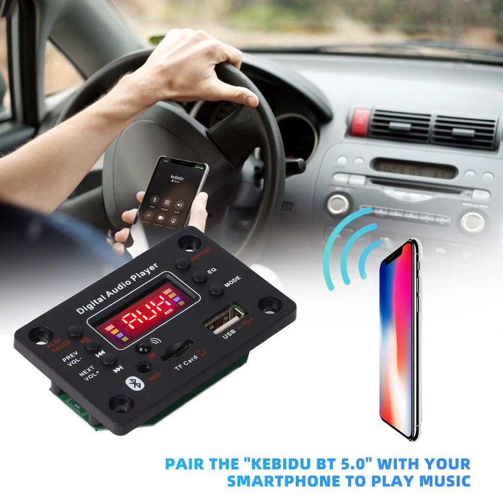 2*40W 80W Bluetooth 5.0 MP3 Decoder Board 7-25V MP3 Music Player 12V Car FM Radio Module TF USB AUX Handsfree Call Record