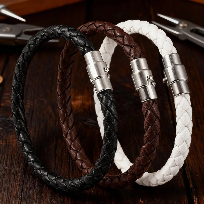 Premium Grade A PU Leder Seil Mann Armband Magnetverschluss Handgefertigte gewebte Wrap Kette Handgelenk Schmuck Business Charm Homme Armband