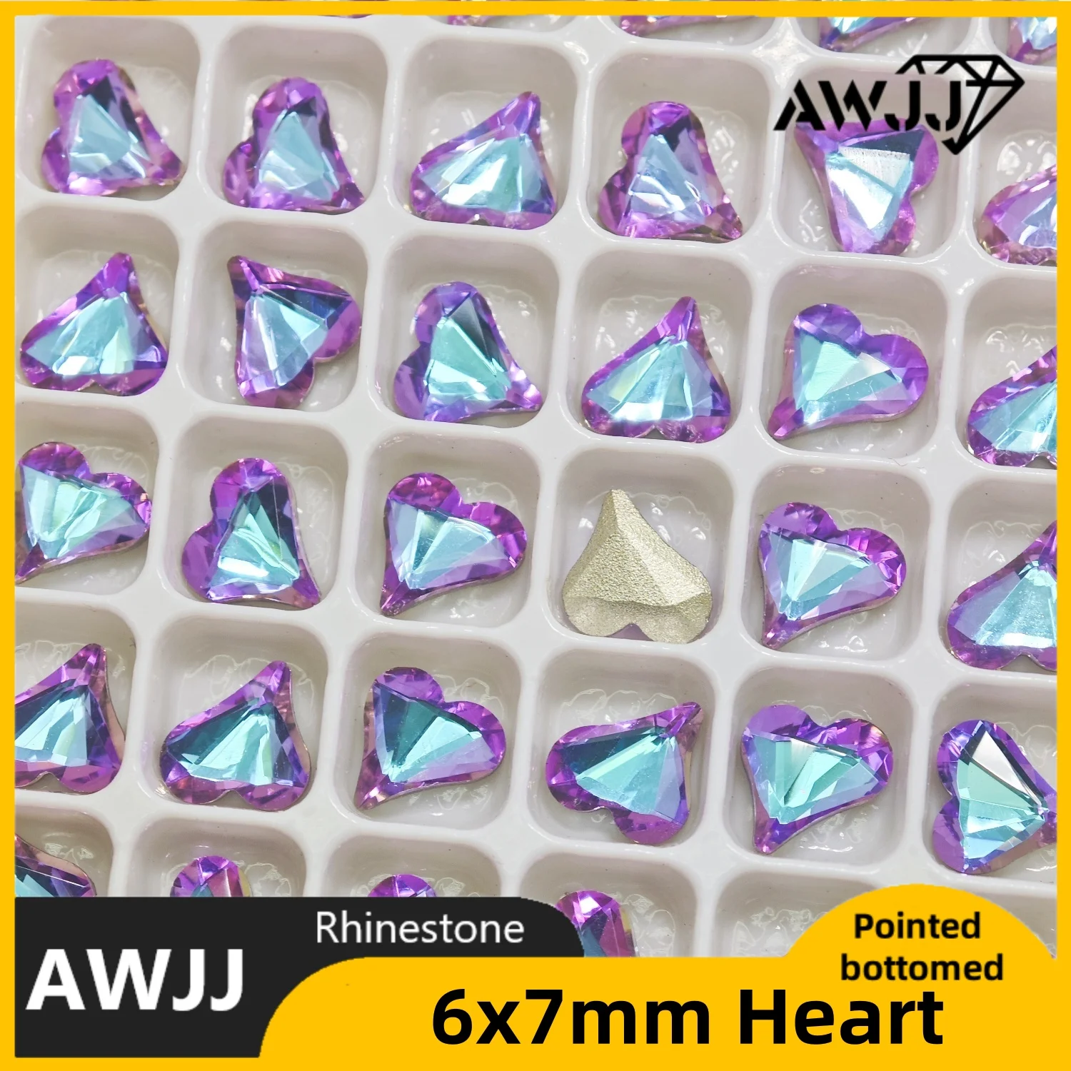 Cristal en forme de cœur incliné 6x7mm, toutes couleurs, pierres précieuses de décoration à fond pointu, utilisées pour boucles d'oreilles, colliers, accessoire de bijoux pour ongles