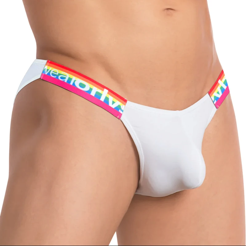 Ropa interior Sexy Gay para hombres, calzoncillos de algodón convexos en U, bolsa de pene grande, bragas transpirables, moda arcoíris