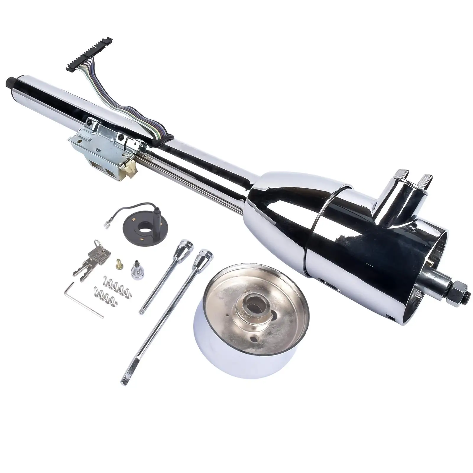 2025 hot sale AP01 Chrome 28 Inches Tilt Manual Floor Shift Steering Column With Adapter & Key