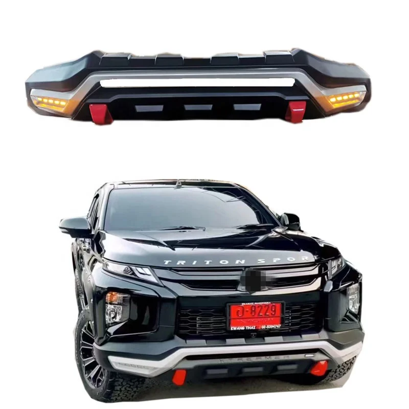 KLT Body Kit Front Bull Bar Aftermarket ABS Plastic Front Black+Red Bumper With Led For Mitsubish Triton L200 2019 2020 2021