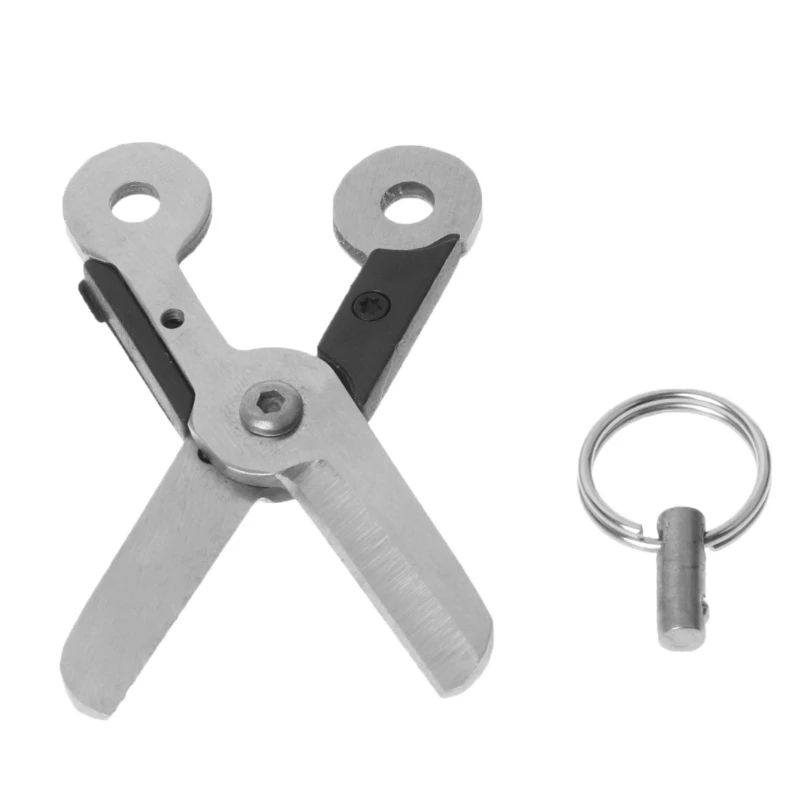 Outdoor Survival Mini Spring Scissor Pocket Tool, Key Chain, Stainless Steel