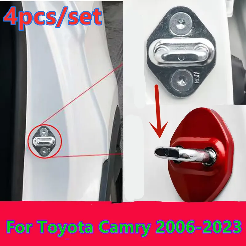 

4X Red Accessories Door Lock Protective Cover Trim For Toyota Camry 2006-2023