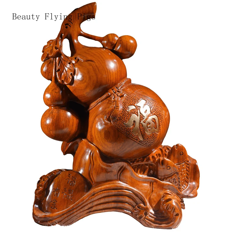 Chinese Classical Solid Wood Carving Gourd Decorations, Living Room and Office Decoration Handicrafts Home Accessories