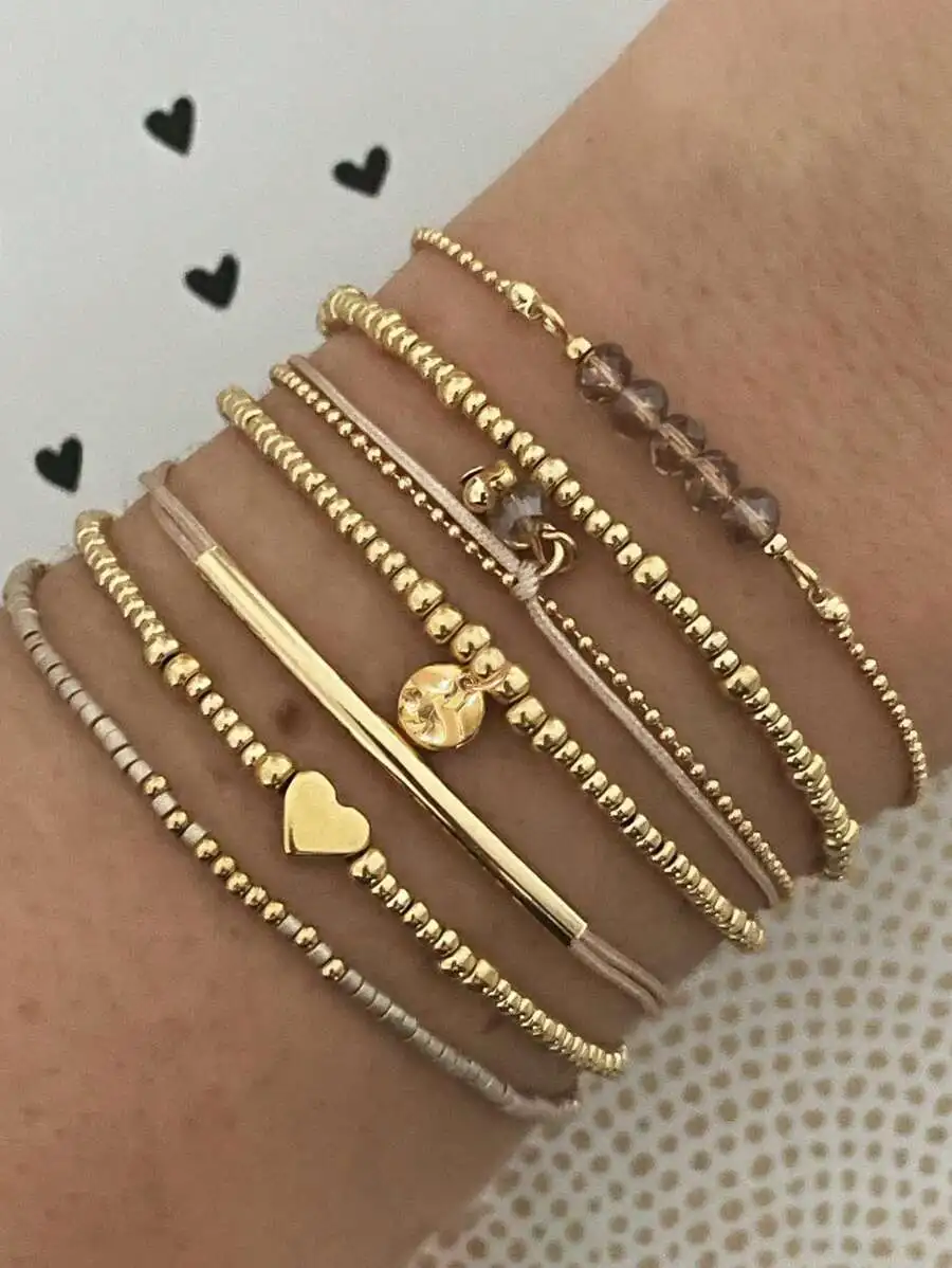 

11pcs Bohemian Heart Beaded Adjustable Bracelet Set For Women