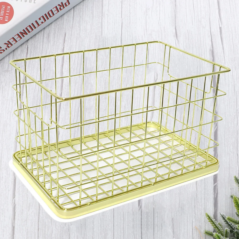 

Golden Storage Basket Iron Mesh Home Organizer For Books Snacks Sundries Desktop Basket Multifunctional Strong