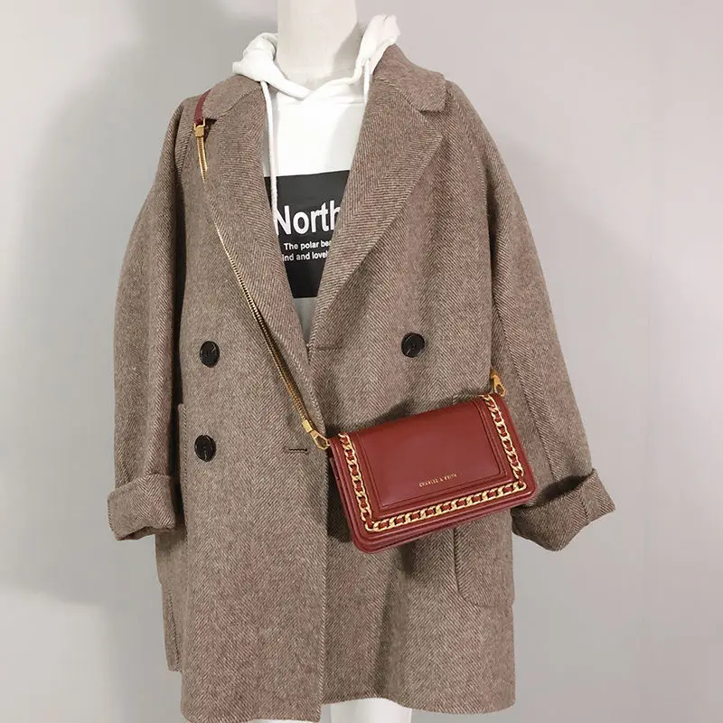 Woolen Blends Coat for Women Korean Style Classy Autumn Winter Vintage Double-breasted Jacket Mujer Stylish Loose Office Ladies