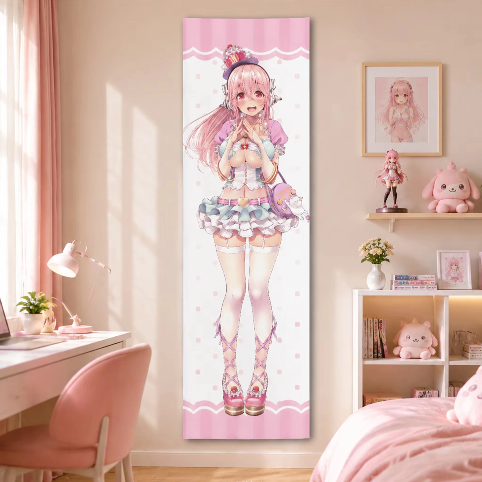 Super Sonico Idol Party Outfit Vertical Tapestry Pink Sweet Cake Dress Anime Girl Wall Hanging Otaku Bedroom Dorm Decor Gift