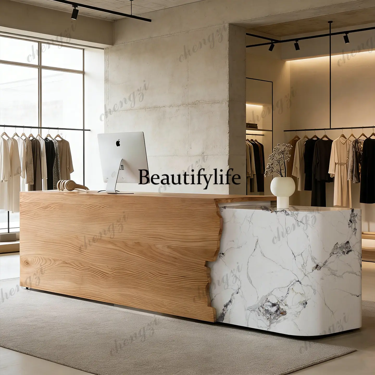 Simple Company Front Desk B & B Beauty Salon Reception Desk Clothing Store Nakajima Terrace Solid Wood Imitation Marble Counter